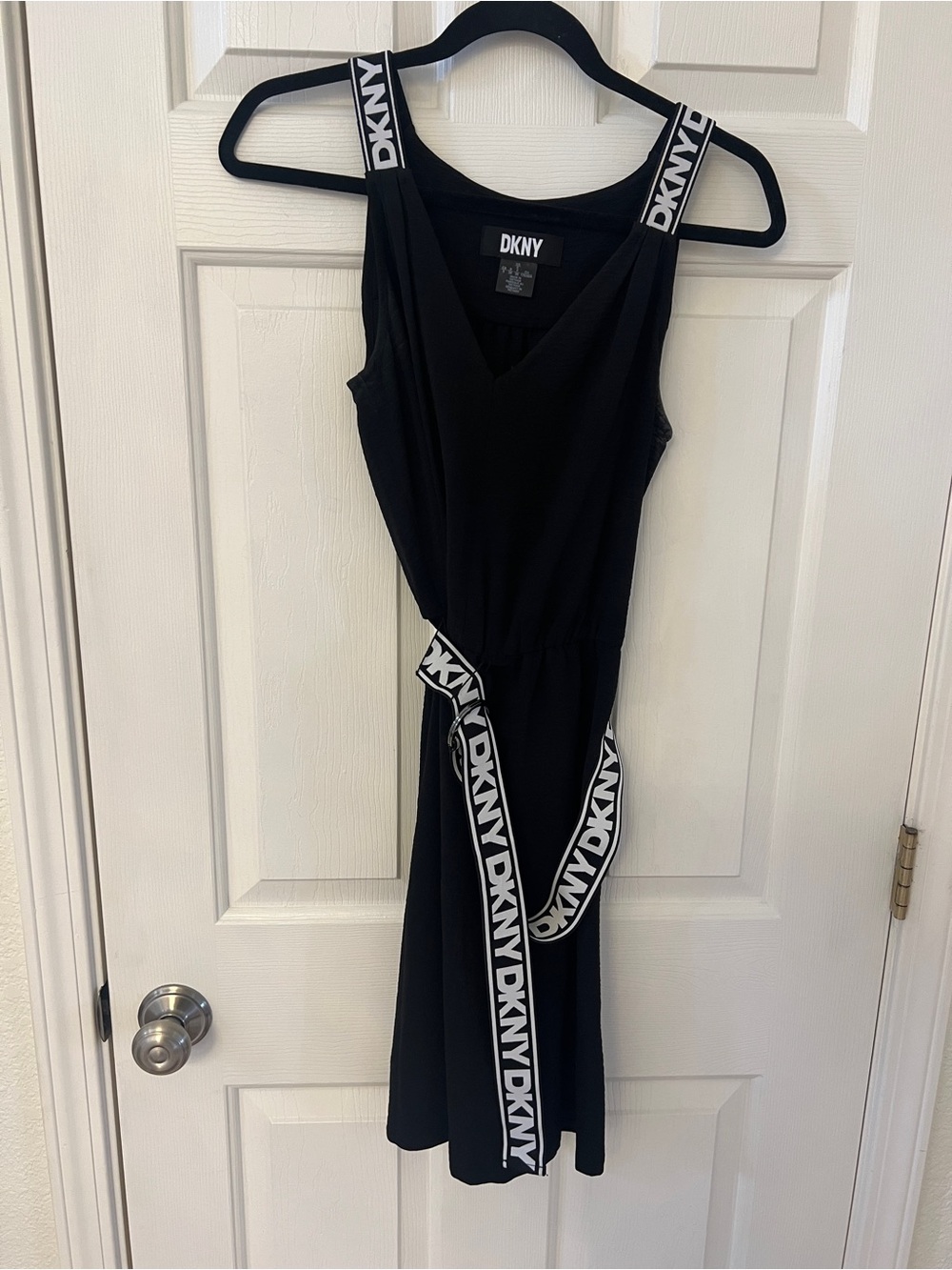 DKNY Black Sleeveless Midi Dress with Logo Trim Belt